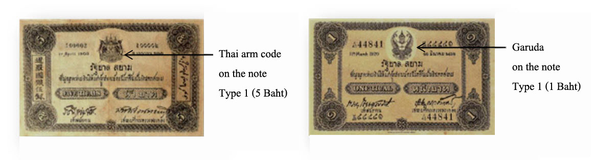 In the rule of King Rama VI, Garuda was initially sealed on 1 Baht notes. More Garuda seals were affixed on banknotes of 5 values: 5 Baht, 10 Baht, 20 Baht, 100 Baht and 1000 Baht.